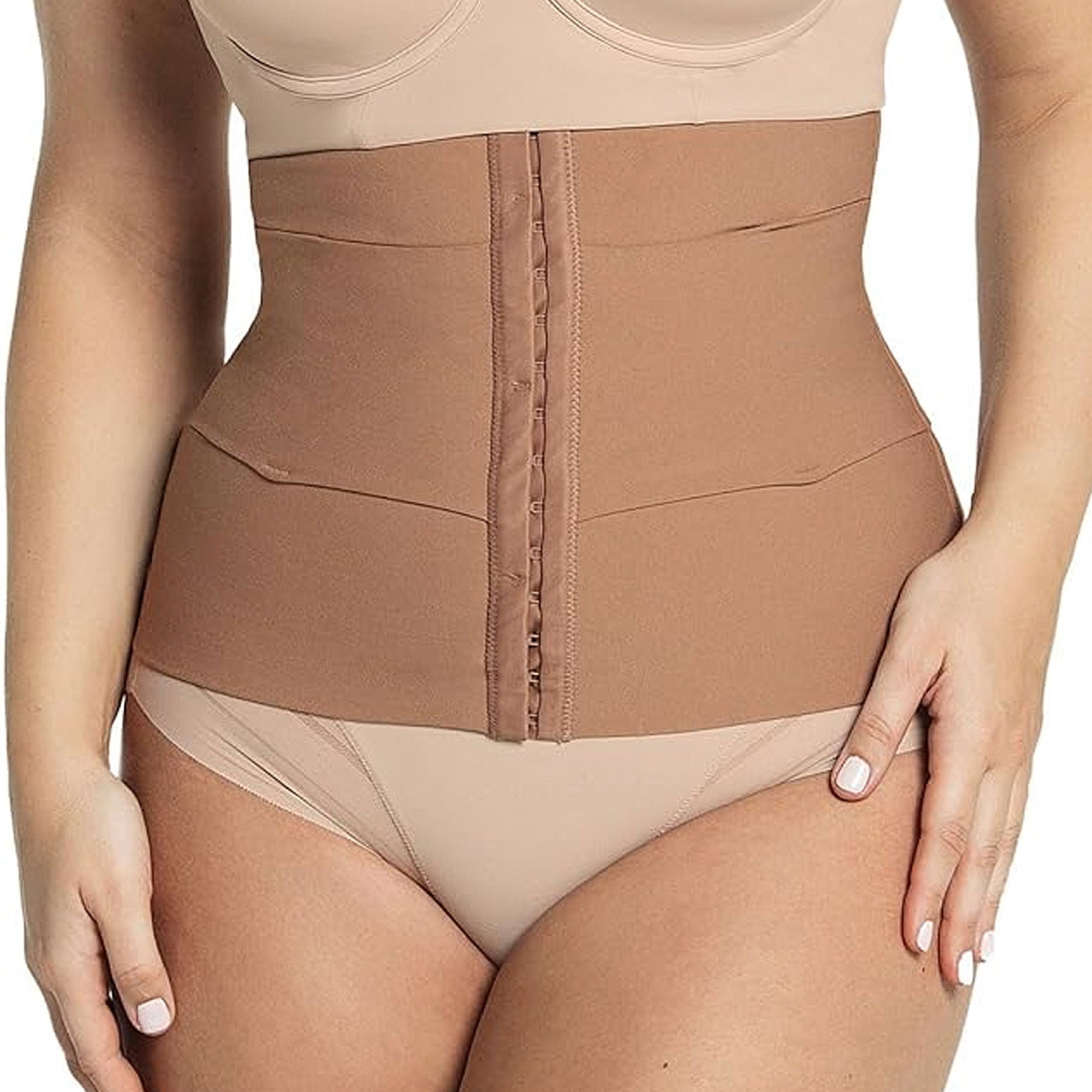 Leonisa 3-Belt Waist Cincher with Lumbar Support E15792 Brown Front