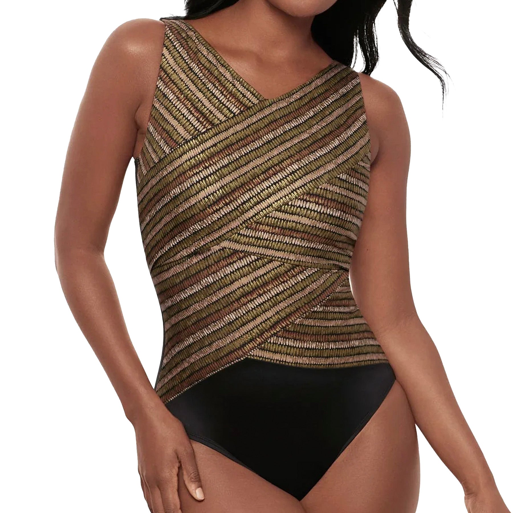 Miraclesuit Brio One Piece Swimsuit in Sparkle Sands 6566553 Black Multi Front