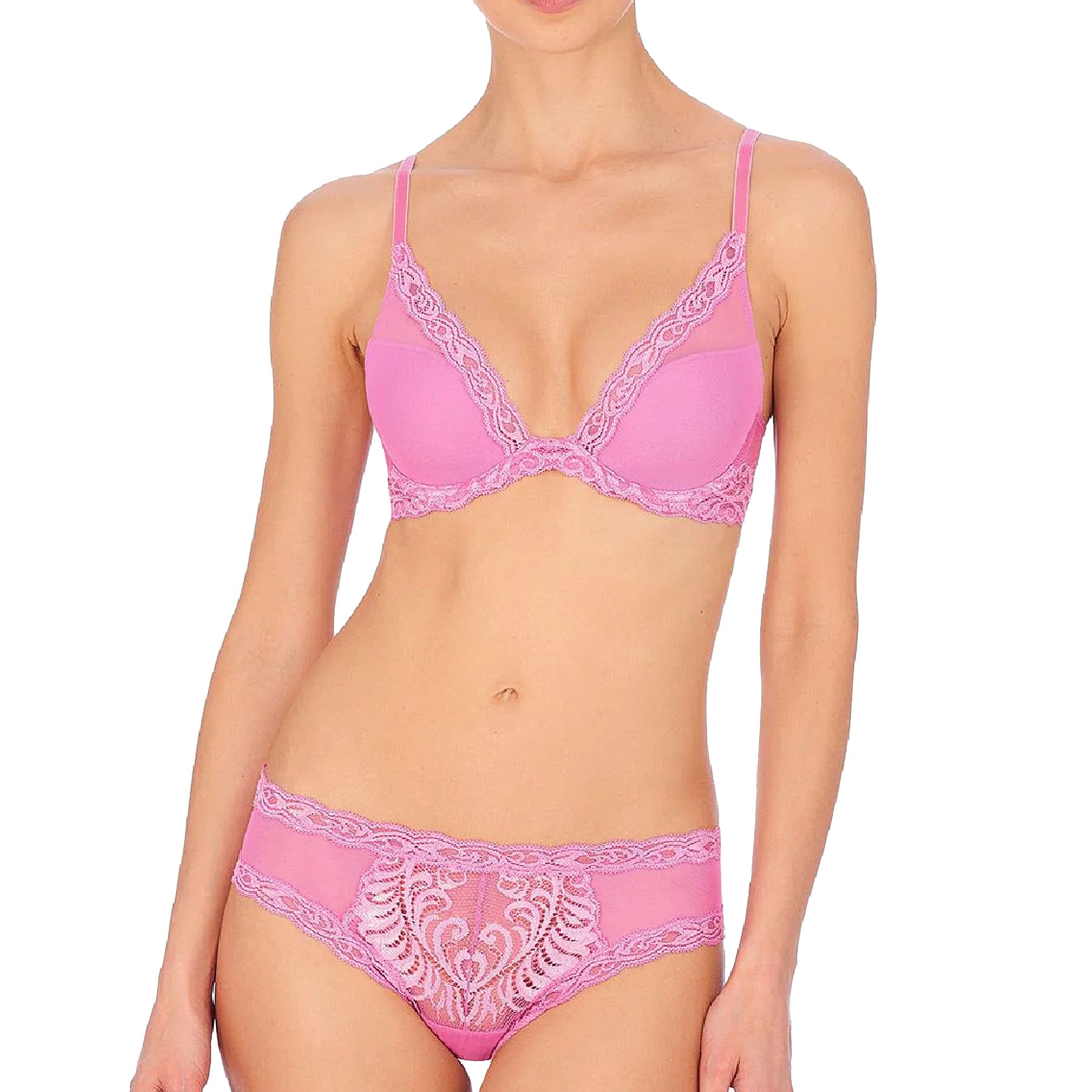 Natori Feathers Contour Plunge Bra 730023 Violet Quartz Set