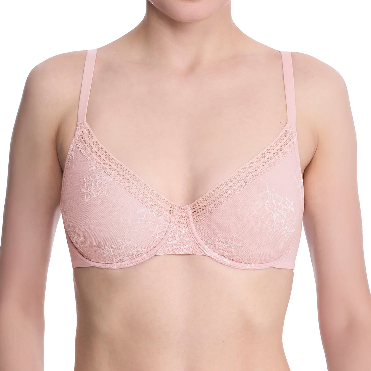 Natori Love Lace Underwire T-Shirt Bra 724351 Pink Pearl White Front
