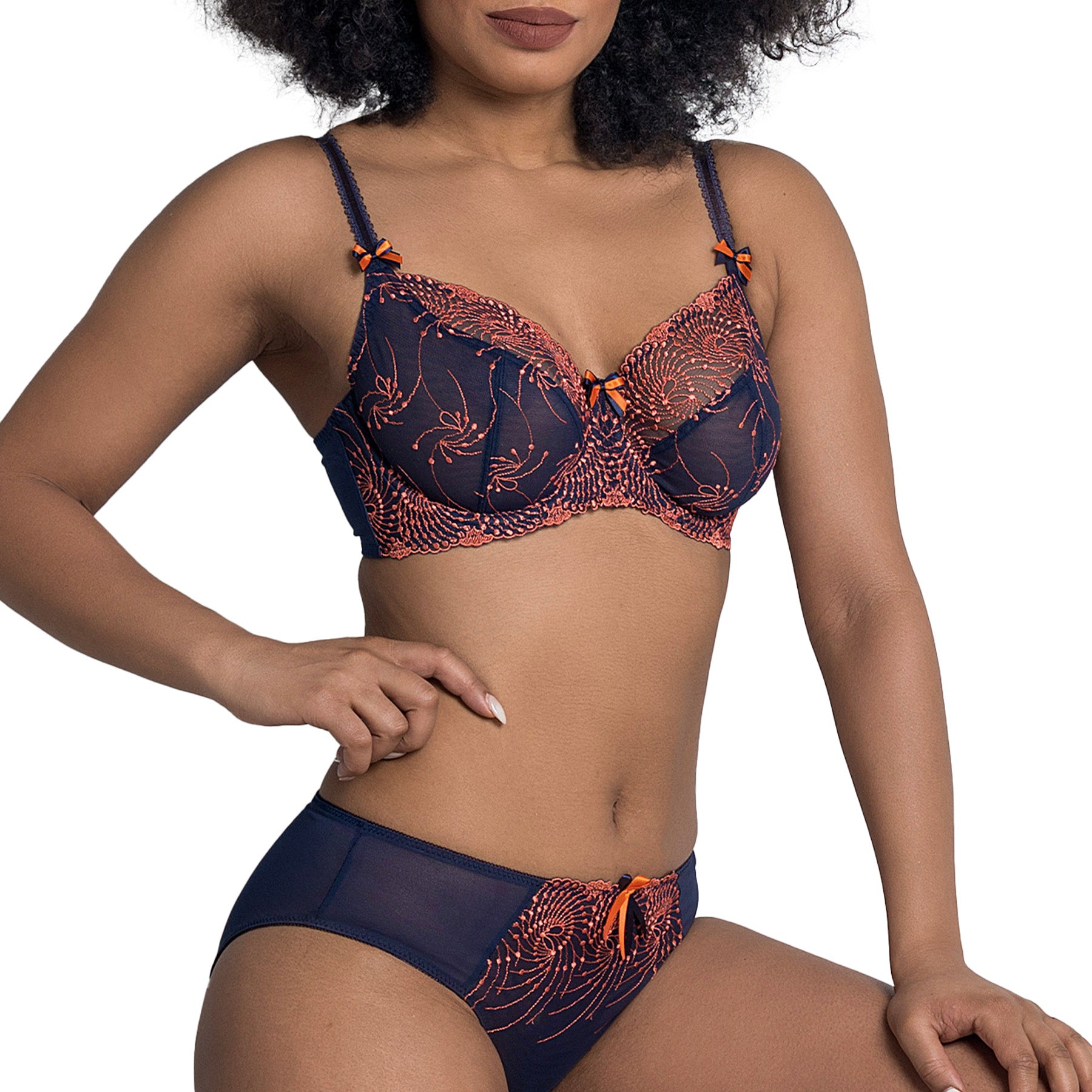 Fit Fully Yours Nicole See-Thru Lace Underwire Bra B2271 Navy Coral Set