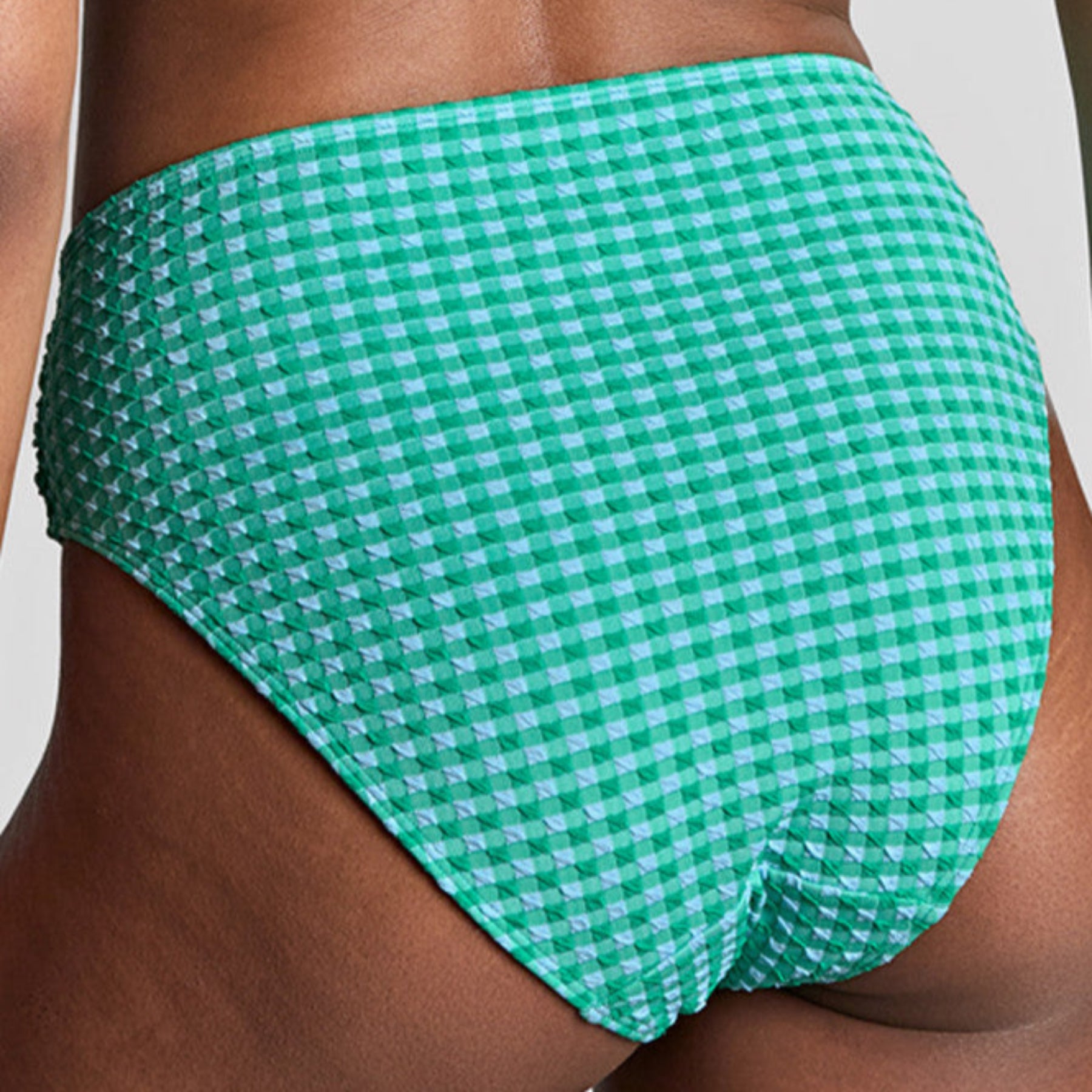 Midi Gingham Gathered Bikini Bottoms SW1729 - Green Gingham