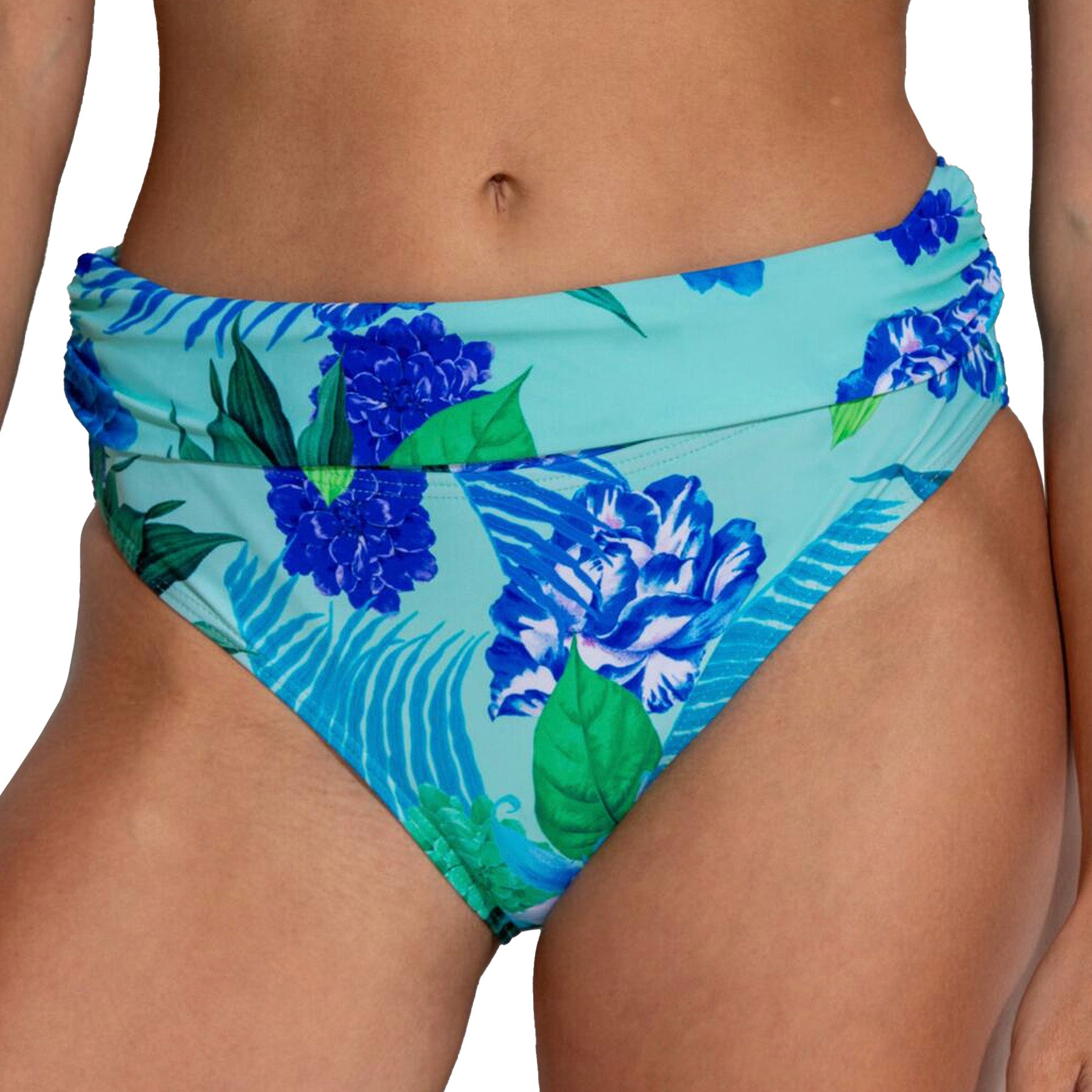 Pour Moi Free Spirit Fold Over Bikini Brief PM13209 Aqua Tropical Front