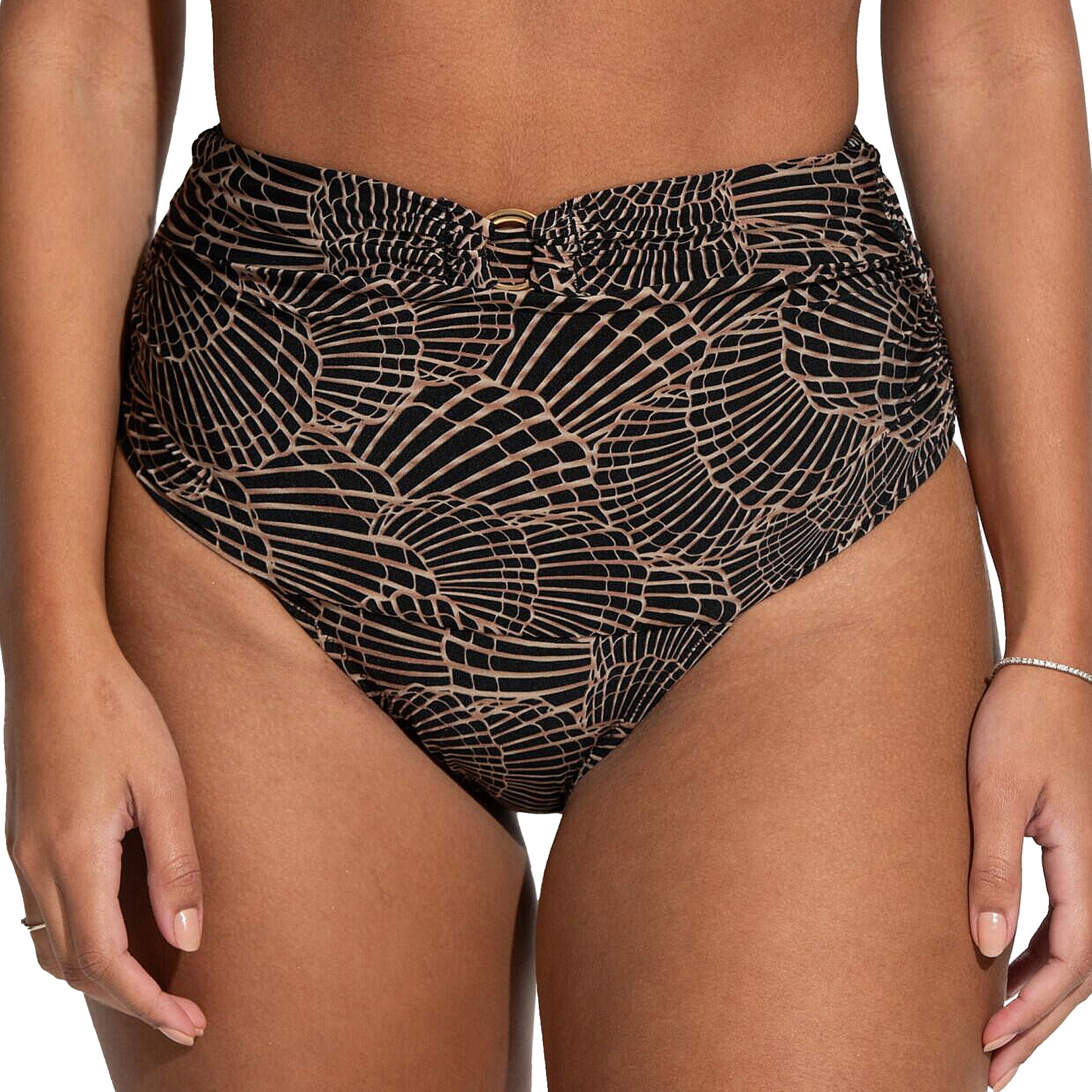 Pour Moi Samoa High-Waist Tummy Control Bikini Brief PM20915 Black Gold Front