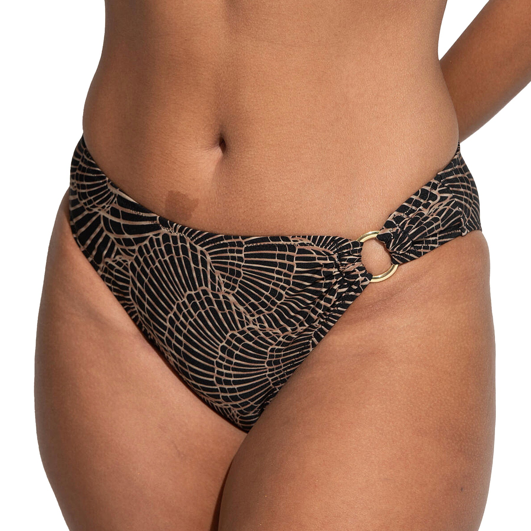 Pour Moi Samoa Ring Detail Bikini Brief PM20913 Black Gold Front