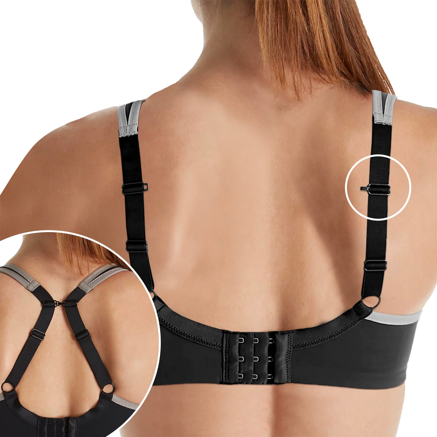 Fit Fully Yours Pauline Wire Sports Bra B9660 Black Gray Rear View