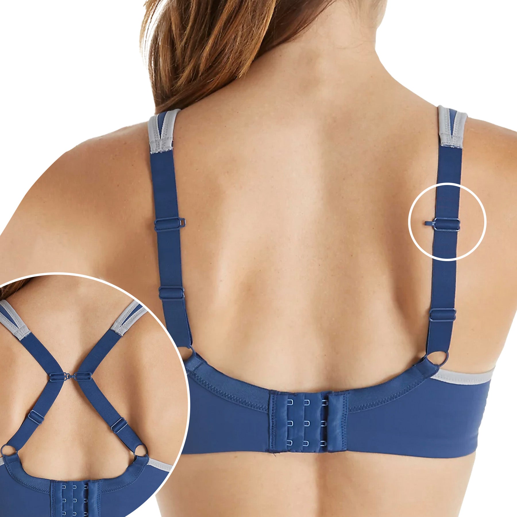 Fit Fully Yours Pauline Wire Sports Bra B9660 Blue Silver Rear View