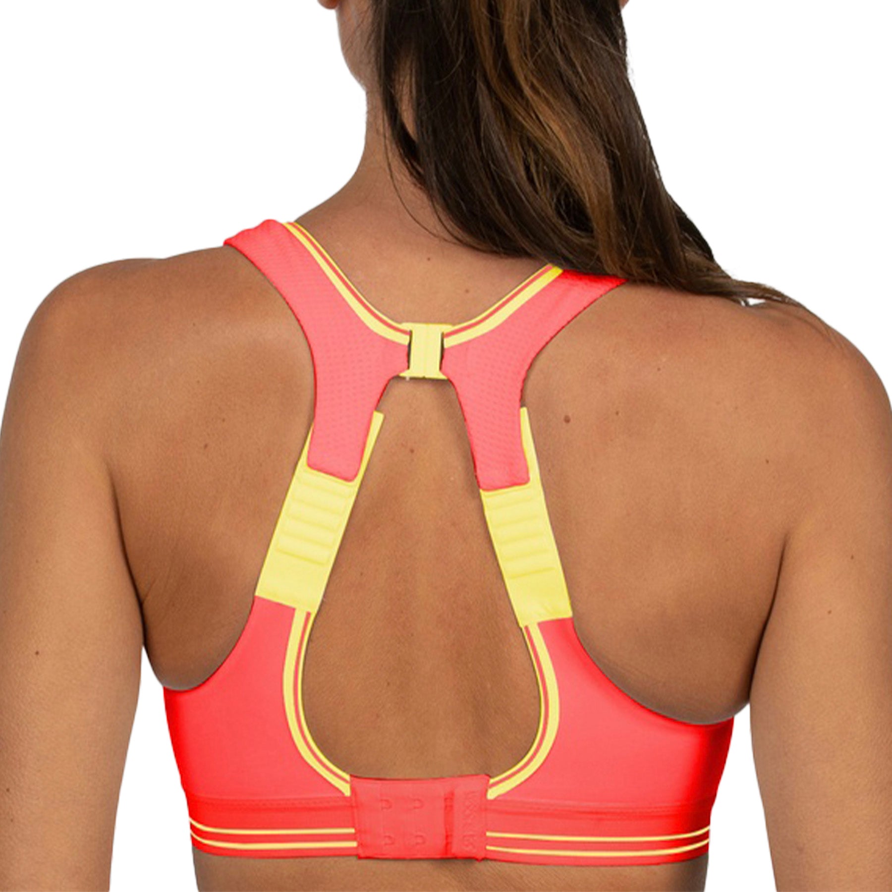 Shock Absorber Ultimate Run Bra S5044/U10046 Neon Coral/Yellow Rear View