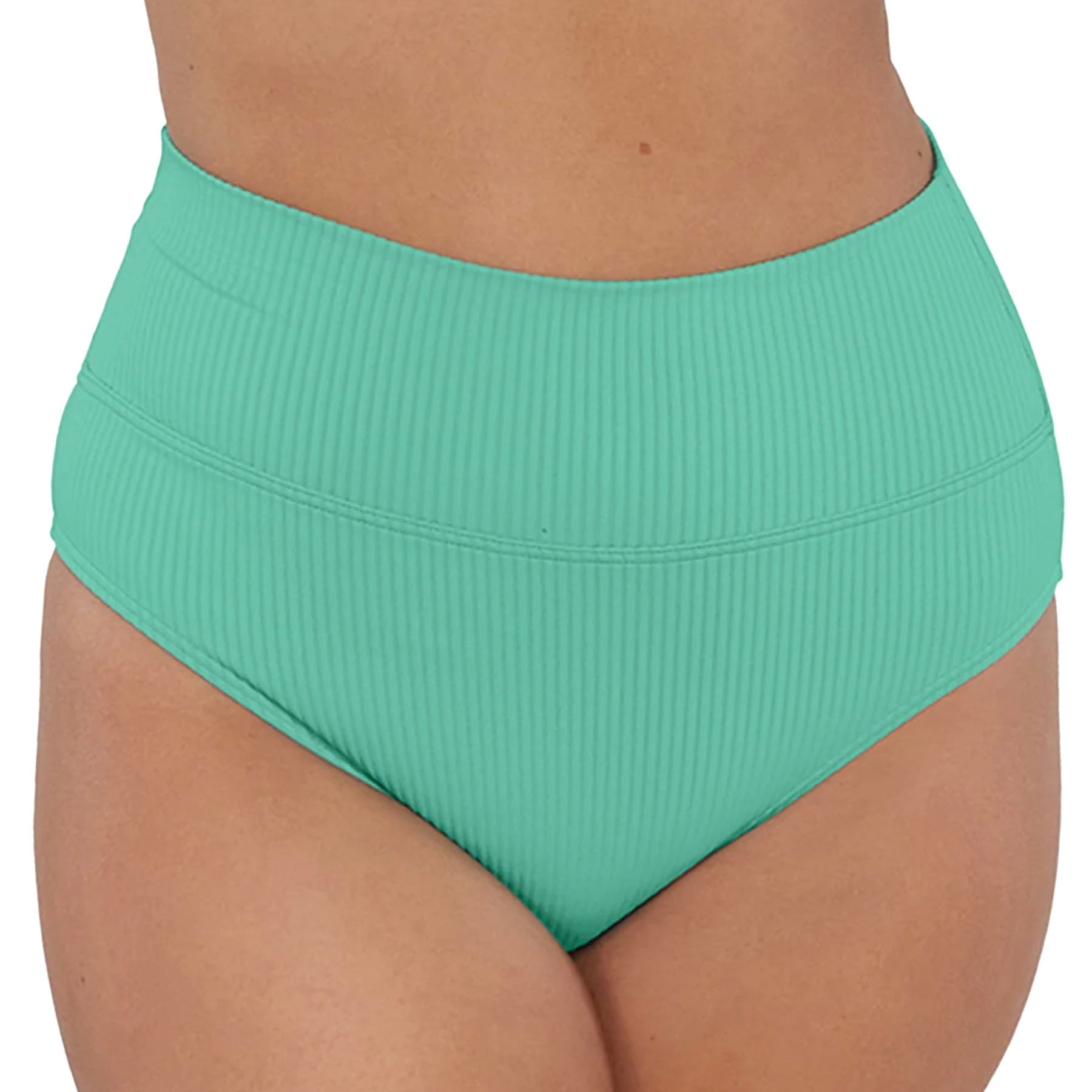 Sunsets Hannah High Waist Bikini Bottom 33B Aqua Mist Sandbar Rib Front