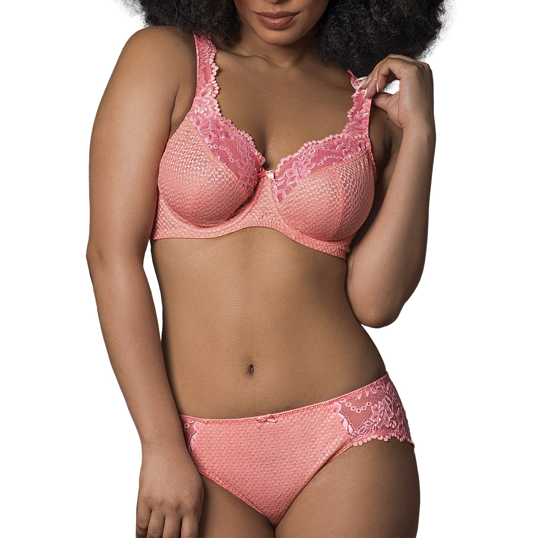 Fit Fully Yours Serena Lace Underwire Bra B2761 Fusion Coral Set