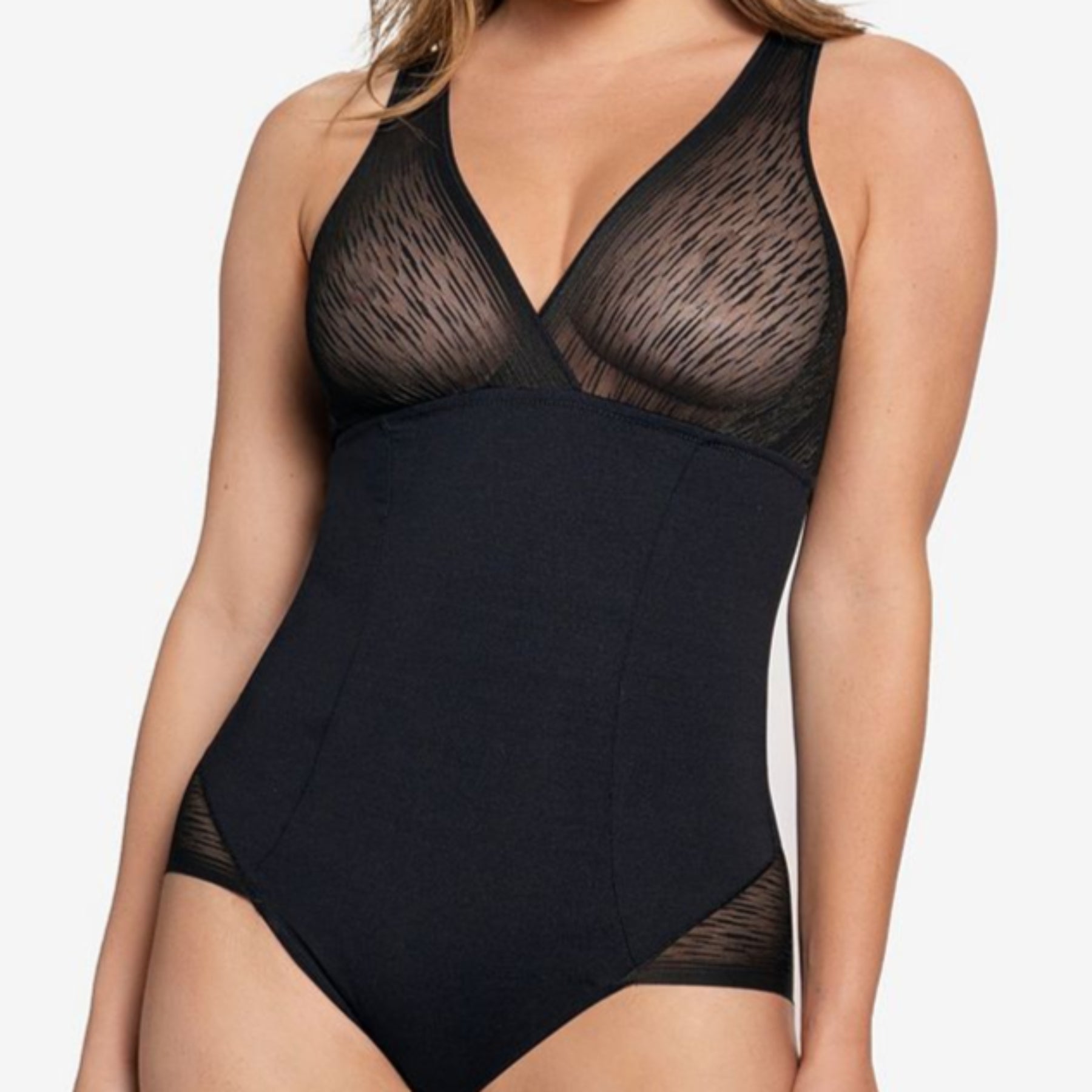 Leonisa Sheer Stripe Detail Sculpting Bodysuit 018517 - Black