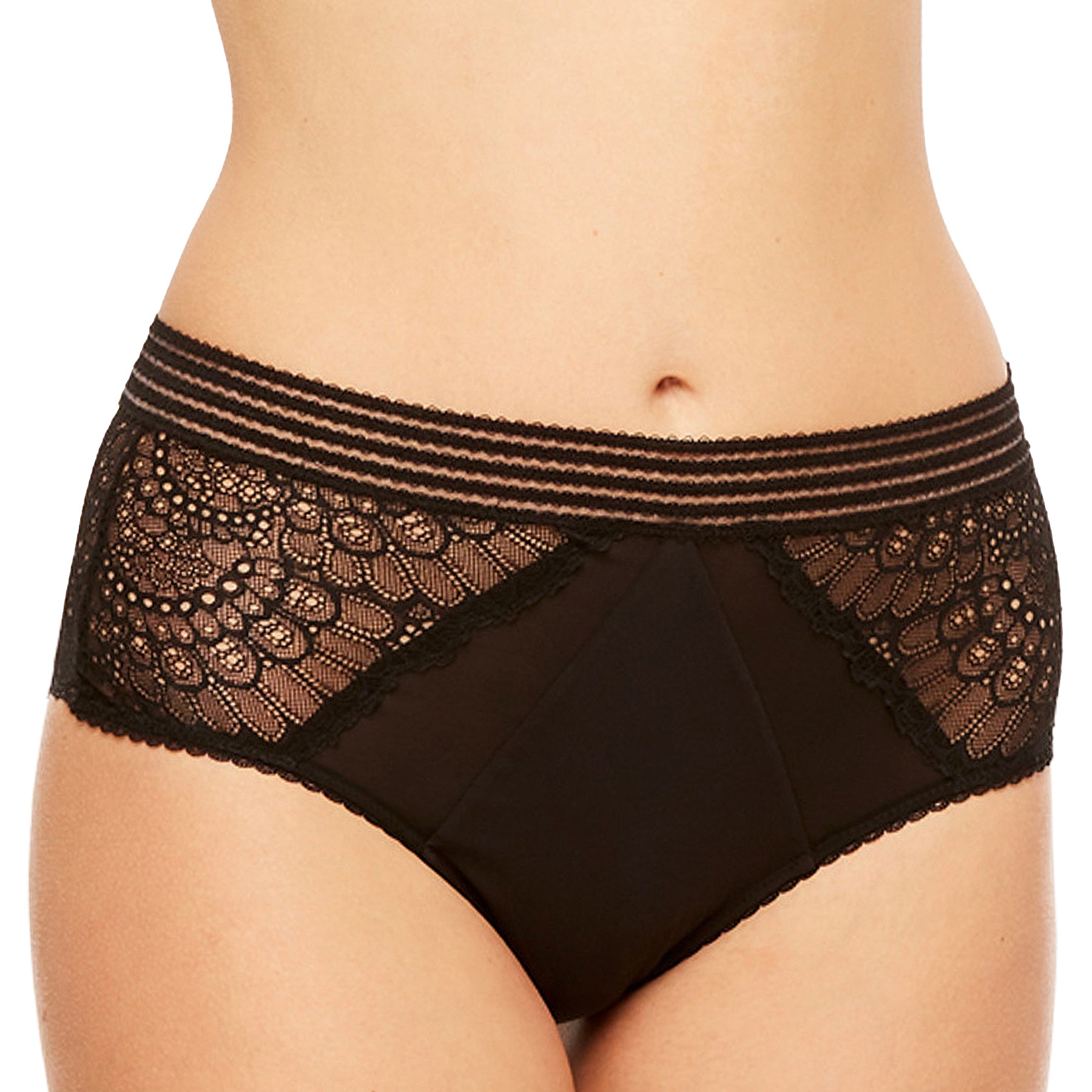 Montelle Afterdark Lace High Waist Full Coverage Panty 9075 Black Front